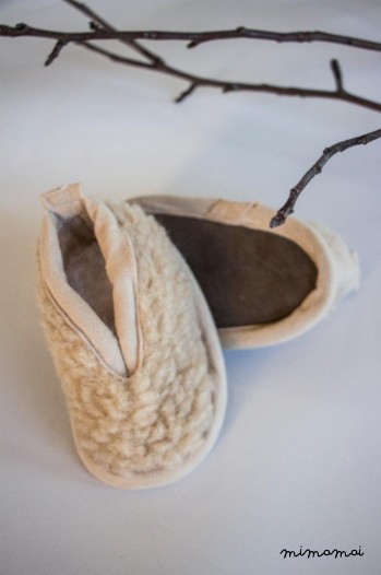 Woolen baby slippers with leather sole/ Peanut butter