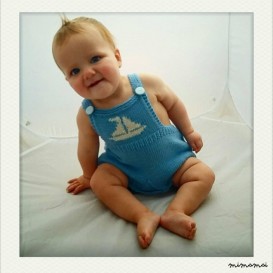 knitted romper suit, baby knit, baby gift, sunsuit in blue Merino