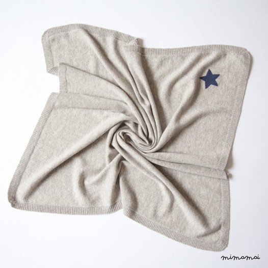 Cashmere Baby Blanket with Star - Light Grey M&eacute;lange
