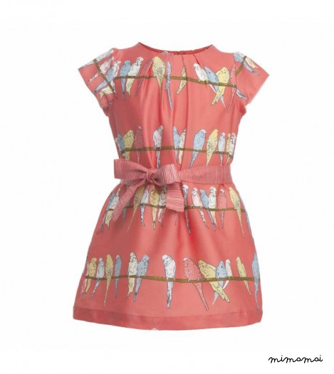 Girls Georgina Dress in Pink Budgies