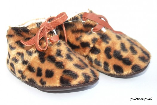 6-12 Months Slippers / Baby Shoes Lamb Leather leopard
