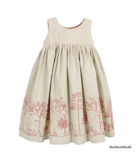 Rosie Linen Dress in Red Woodland Print