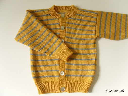 Childrens Knitted Cardigan - Grey & Mustard