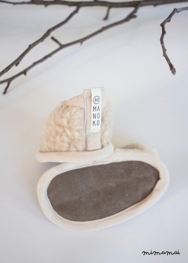 Woolen baby slippers with leather sole/ Peanut butter