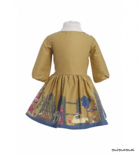 Betty Dress London Print in Mustard