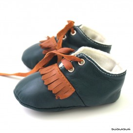 3-6 Months Slippers / Baby Shoes Lamb Leather Green Brown Coffee