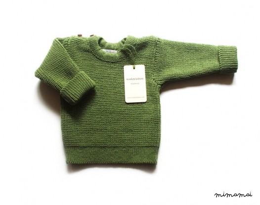 Infant's/Toddler's knitted Lambswool round neck Sweater with Oak Buttons