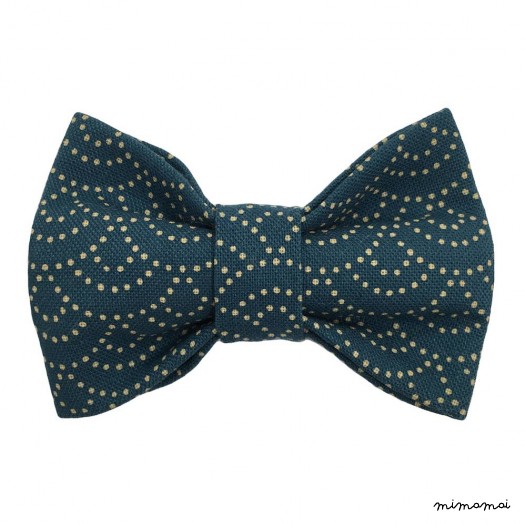 Child dark-green with beige dotted bow tie, cotton