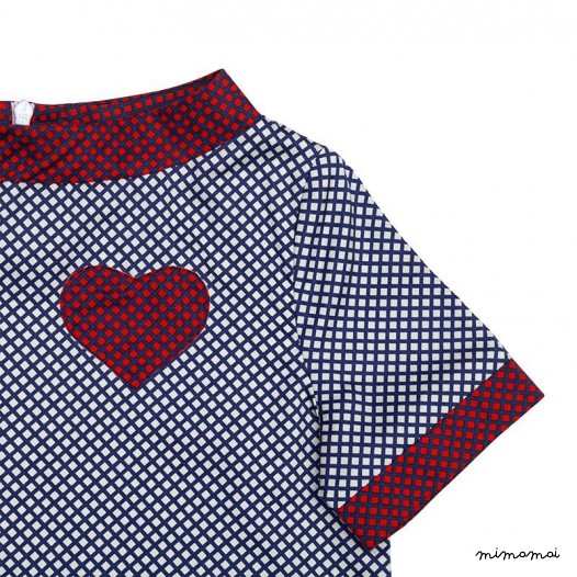Wide Neck Heart Patch Dress white, red and navy