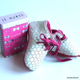 3-6 Months Slippers / Baby Shoes Lamb Leather White Pink Dots OwO SHOES