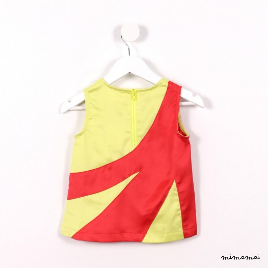 Satin Graphic Top pink and yellow