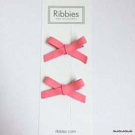Pair of Suede Bows Hair Clips - Pink
