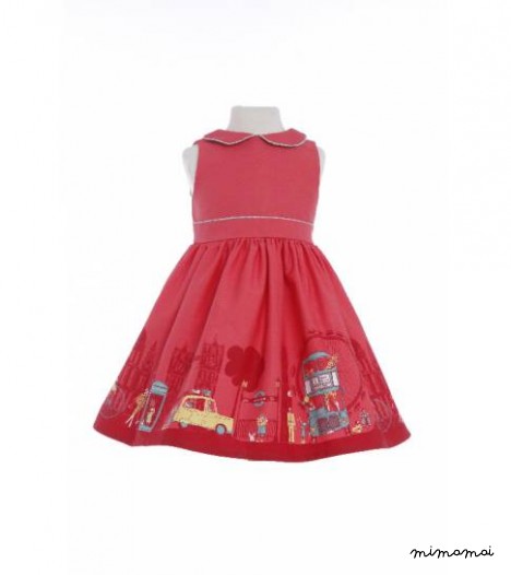 Millie Dress London Print in Raspberry