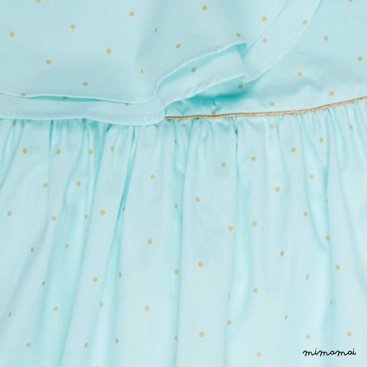 Sleeve-less dress, 100% cotton toddler dress, Aqua colour girls dress, Golden dots dress