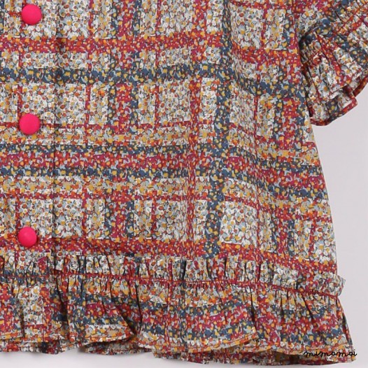 Frilly Button-down Top orange and green