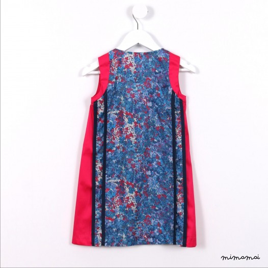 Contrast Piped Dress blue splatter