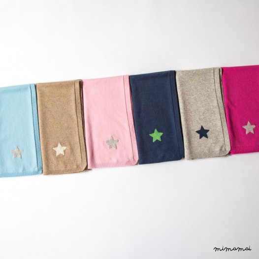 Cashmere Baby Blanket with Star - Light Blue