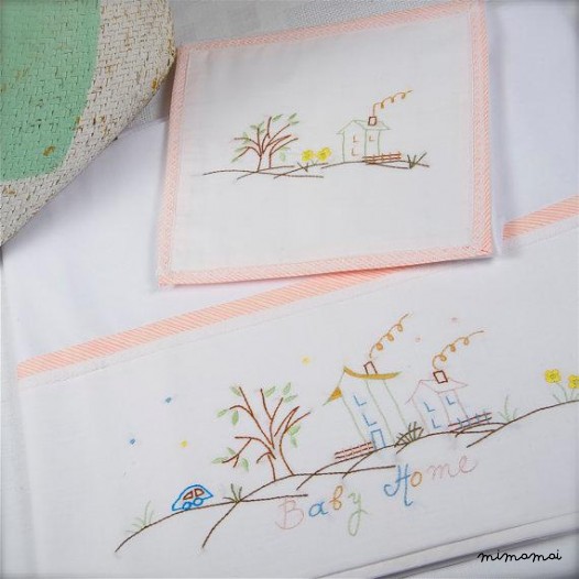baby linen sheet pillowcase hand embroidered lace cradle stroller nursery baby home