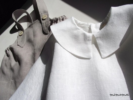 Natural linen collar shirt two buttons back