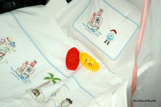 Pirates baby sheet pillowcase hand embroidered cradle stroller nursery