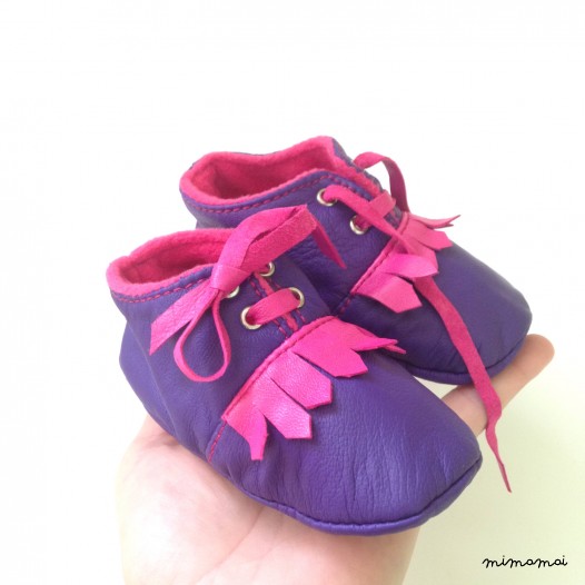 12-18 Months Slippers / Baby Shoes Lamb Leather Purple Pink
