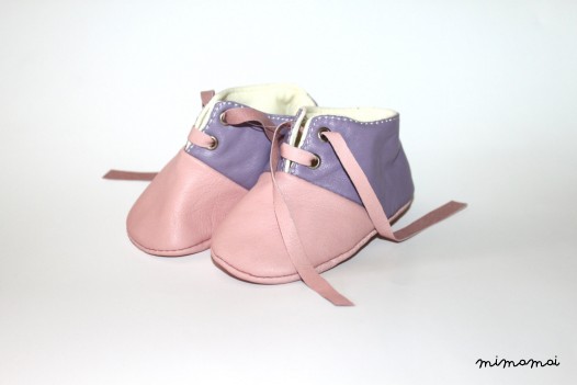 3-6 Months Slippers / Baby Shoes Lamb Leather Pink Purple