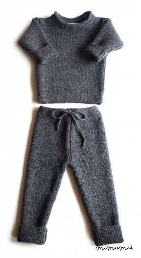 Babies/Children's knitted lambswool roll-neck Sweater and Pants set