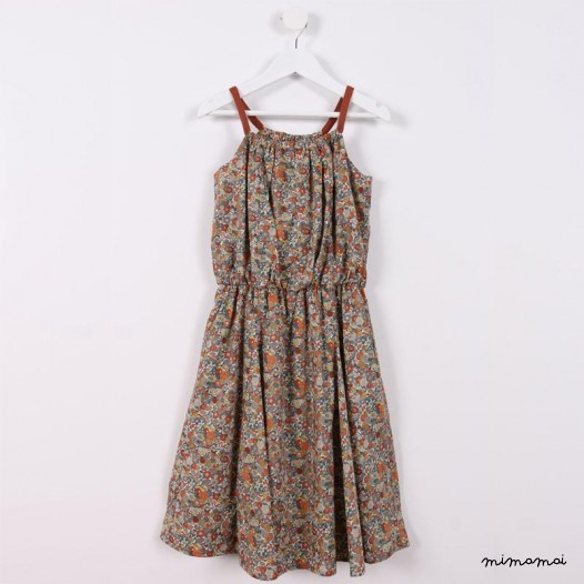 Square-Neck Flare Dress orange floral