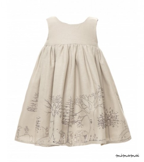 Rosie dress Woodland print in plum linen