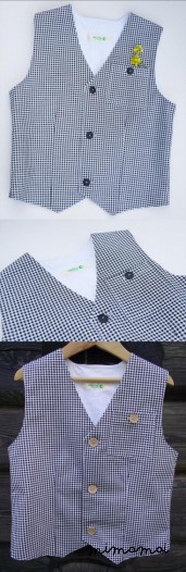 Natural cotton vest checked