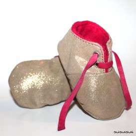 12 - 18 Months Slippers / Baby Shoes Lamb Leather Glitter bright, brilliant