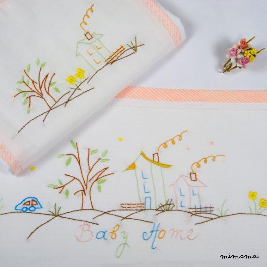baby linen sheet pillowcase hand embroidered lace cradle stroller nursery baby home