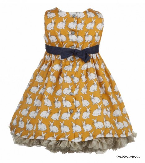 Martha Dress in Mustard Rabbit print
