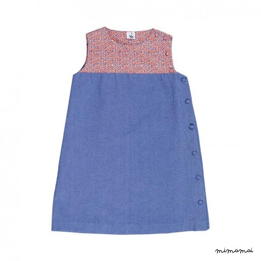 Side Button Dress denim and red
