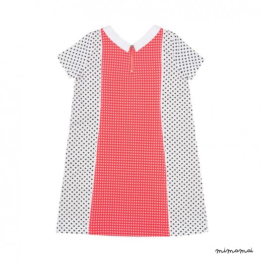 Collar T Dress pink and black dots