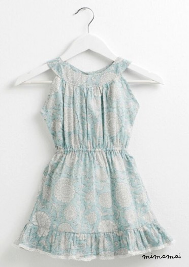 Dress girl, elastic on the chest, blue print