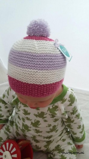 beb&egrave; in maglia vintage zebrato berretto con Pompon