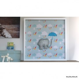 Cadre &eacute;l&eacute;phant et moulins &agrave; vent 50x50 cm