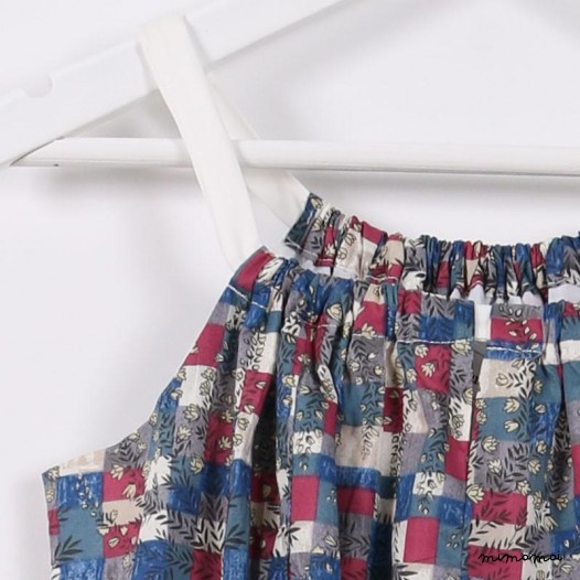 Square-Neck Flare Dress blue and maroon