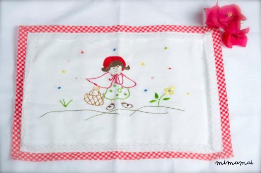 Red Riding Hood baby linen sheet pillowcase,hand embroidered,cradle stroller