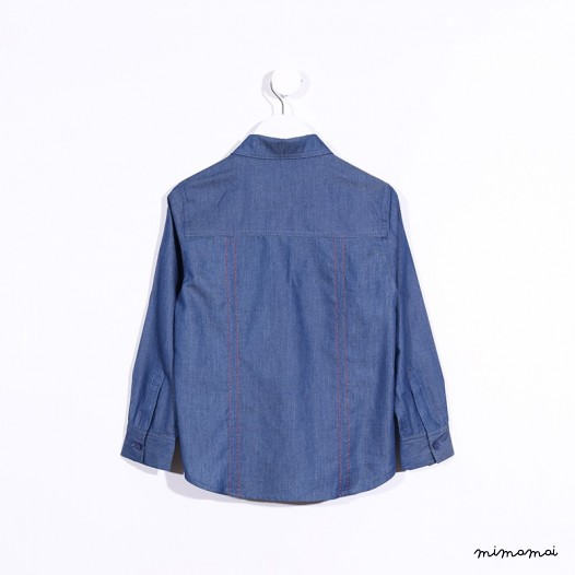 Long-sleeved Shirt with Yoke Detail denim and orange