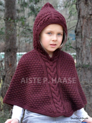 Hand-knitted Girl's Poncho, Merino