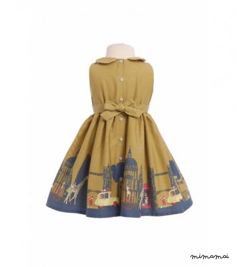 Millie Dress London Print in Mustard
