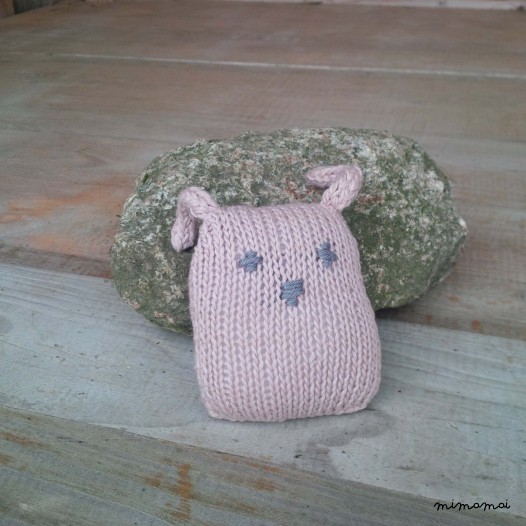 Baby shoes and knitted rabbit, handmade knitwear of organic cotton, pale rose