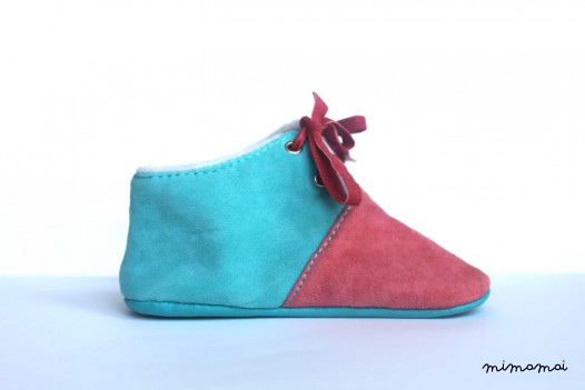 18-24 Months Slippers / Baby Shoes Lamb Leather Pastel Pink Blue