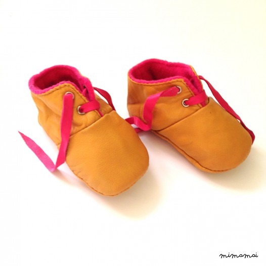 SALE 12 - 18 Months Slippers / Baby Shoes Lamb Leather Pink Mustard Yellow