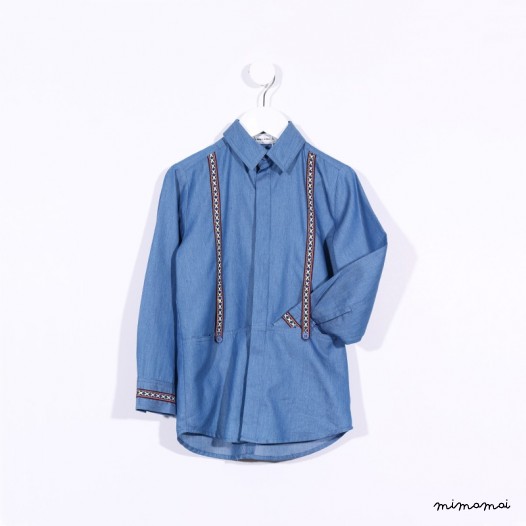Long-sleeved Suspenders Shirt light denim
