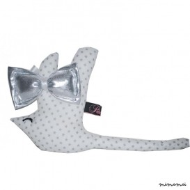 PETIT COUSSIN OISEAU DOUDOU BLANC &Eacute;TOILES ARGENTS