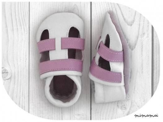 A mano morbida pelle suola scarpa - sandalo, bianco-viola per bambino, bambino, bambini, estate