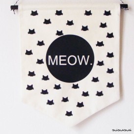 MEOW. wall banner cat head pattern.